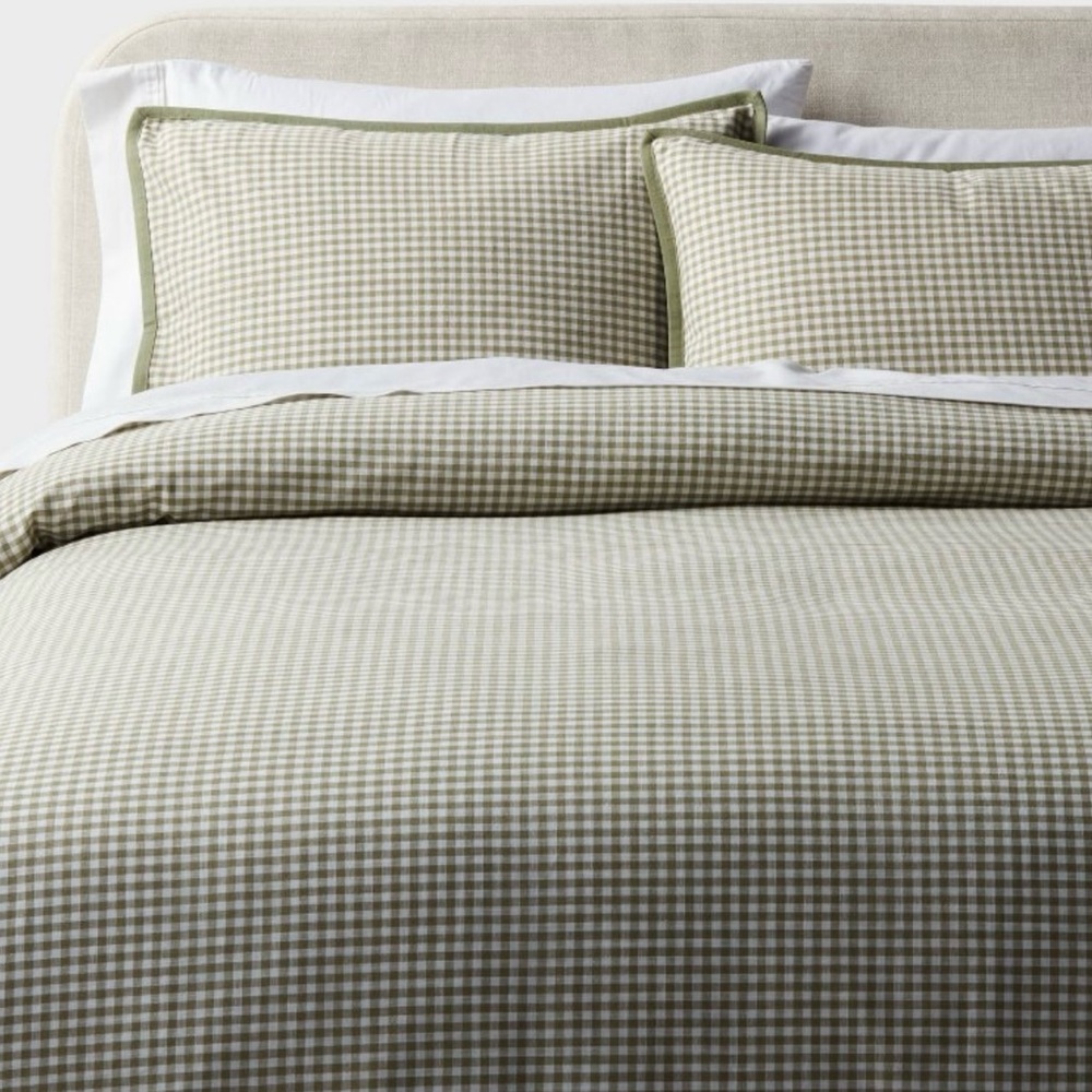 Threshold Green Gingham Duvet QUEEN Pre-Owned. EUC